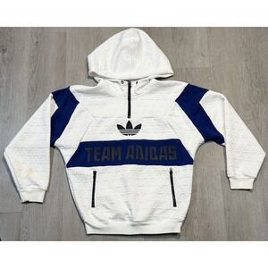 VTG) ADIDAS ORIGINALS HOODIE "TEAM ADIDAS" BIG TREFOIL 1/4 ZIP PULLOVER MENS XS